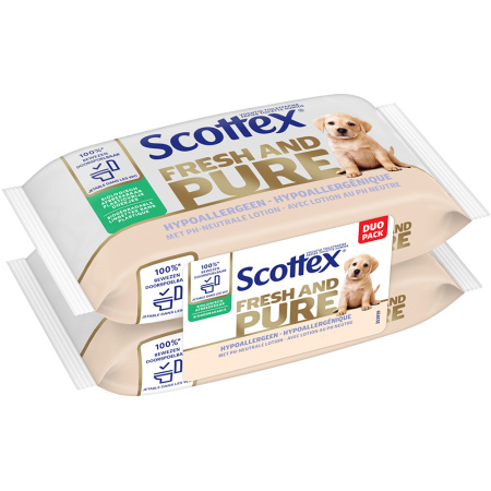 Scottex Fresh And Pure Vochtig Toiletpapier Hypoallergene Doekjes Duo 2x38 Stuks