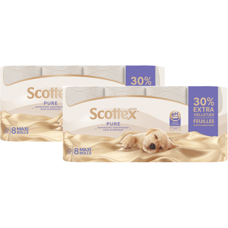 Scottex Pure Droog Toiletpapier Maxi Rollen Zonder Parfum 8 Stuks Promo 1+1 Gratis