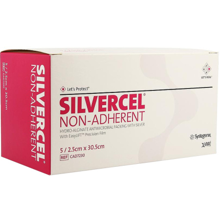 Silvercel Niet-Klevende Hydroalginaat Verband 2,5x30,5cm 5 Stuks