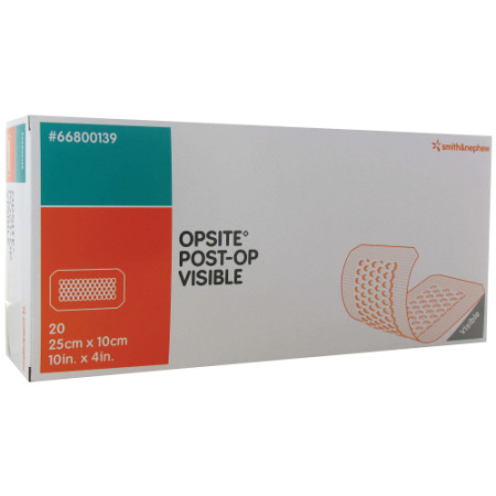 Smith&Nephew Opsite Post-Op Visible Film Met Absorberend Schuim 25x10cm Stukjes 20 (66800139)