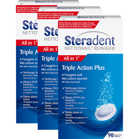 Steradent Reiniger Triple Action Plus 3x90 Comprimés Promo Pack