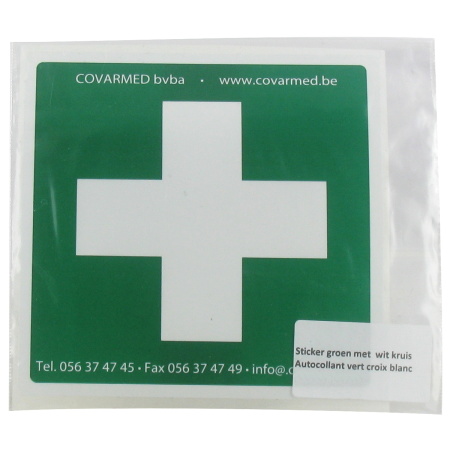 Sticker Groen Wit Kruis Eerste Hulp 10x10cm Stuk 1