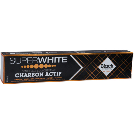 Superwhite Black Edition Whitening Tandpasta Met Geactiveerde Houtskool Mint Smaak Tube 75ml