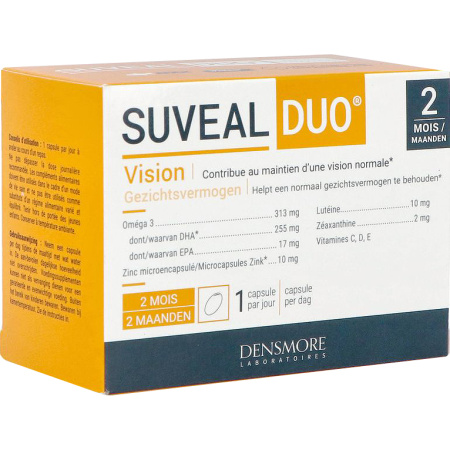 Densmore Suvéal Duo Normaal Zicht DHA/Luteïne/Zeaxanthine/Vitaminen/Zink Kuur 2 Maanden 60 Capsules