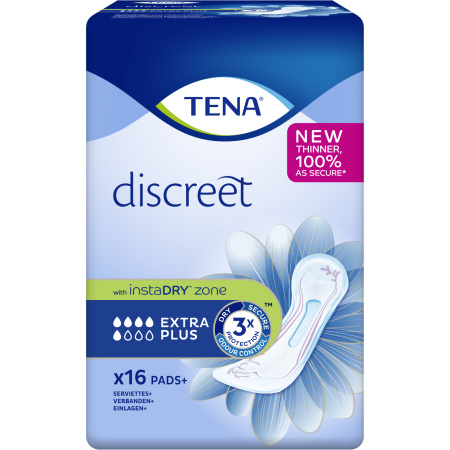 Tena Discreet Extra Plus InstaDry Zone 16 Stuks Maandverband