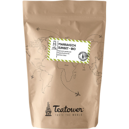Teatower Marrakech Sunset Groene Thee Oranjebloesem Munt Bio 20 Theezakjes