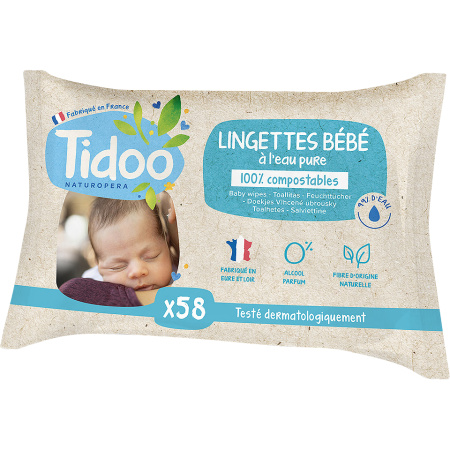 Tidoo 100% Composteerbare Babydoekjes Zuiver Water Bio