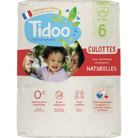Tidoo Frans Ecologisch Luierbroekjes Anti-Lek 12u Maat 6 Baby's 16-30kg 26 Stuks