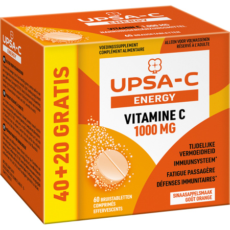 UPSA-C Energie Vitamine C 1000mg Sinaassappelsmaak 60 Bruistabletten