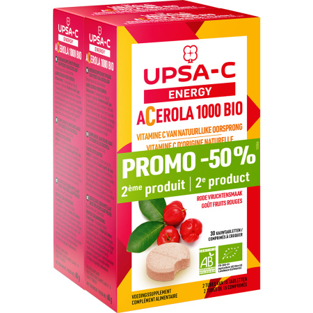 Upsa-C Energy Acérola 1000 Bio Rode Vruchten 60 Kawtabletten Promopack -50%