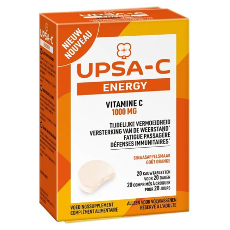 Upsa-C Energy Vitamine C 1000mg Sinaasappelsmaak 20 Kauwtabletten