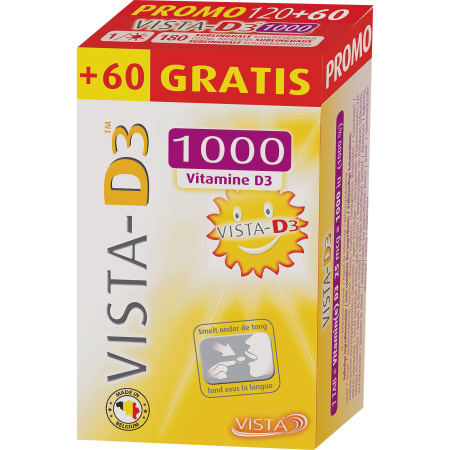 Vista D3 1000 Voedingssupplement Vitamine D3 Promo 120+60 Sublinguale Smelttabletten