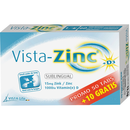 Vista-Zinc Sublingual Smelttabletten Met Zink + Vitamine D3 Promo 50+10 Stuks