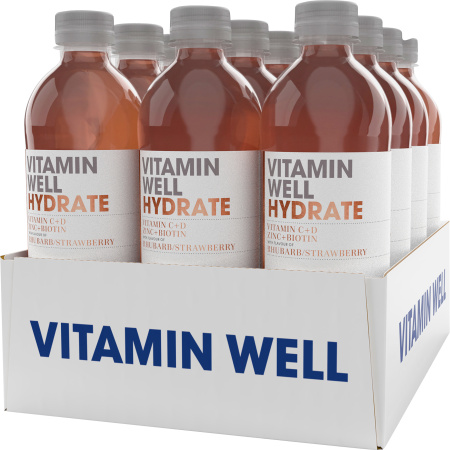 Vitamin Well HydrateVitamine C+D+Zink+Biotine Verfrissende Drank Rabarber En Aardbei 12x500ml