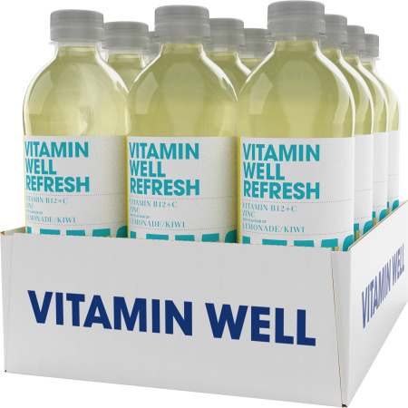 Vitamin Well Refresh Vitamin B12+C+Zink Verfrissende Drank Lemonade/Kiwi Fles 12x500ml