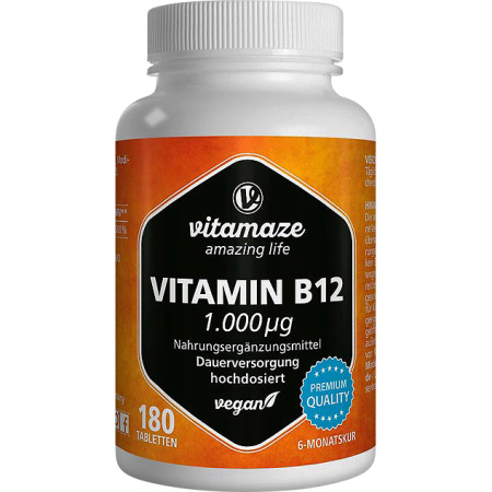 Vitamaze Vitamin B12 1000µg Hoge Dosis Vegan 180 Tabletten