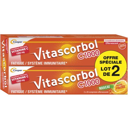 Vitascorbol C1000 Vermoeidheid/Immuunsysteem Smaak Versgeperste Sinaasappel 40 Bruistabletten