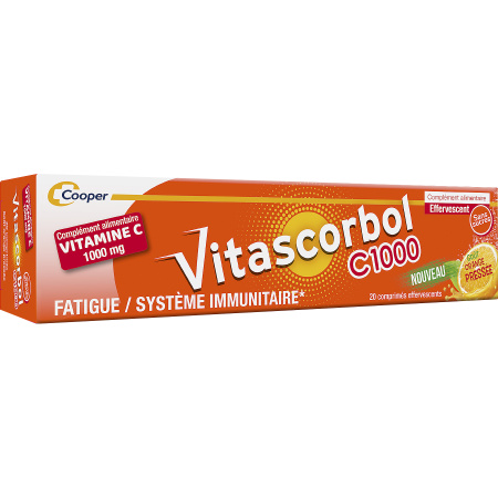 Vitascorbol C1000 Vermoeidheid/Immuunsysteem Smaak Versgeperste Sinaasappel 20 Bruistabletten