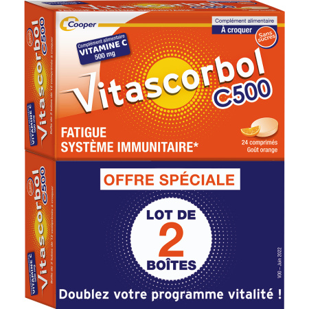 Vitascorbol Vitamine C 500mg Vermoeidheid En Immuunsysteem Sinaasappelsmaak 48 Tabletten