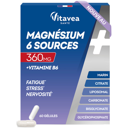 Vitavea Magnesium 6 Bronnen + Vitamine B6 Vermoeidheid En Zenuwstelsel 60 Capsules