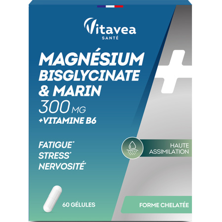 Vitavea Magnesiumbisglycinaat En Marien Magnesium + Vitamine B6 Vermoeidheid Stress/Slaap 60 Stuks