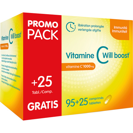 Will-Pharma Vitamine C Will Boost 1000mg Immuniteit & Energie Promopack 90+25 Gratis Tabletten