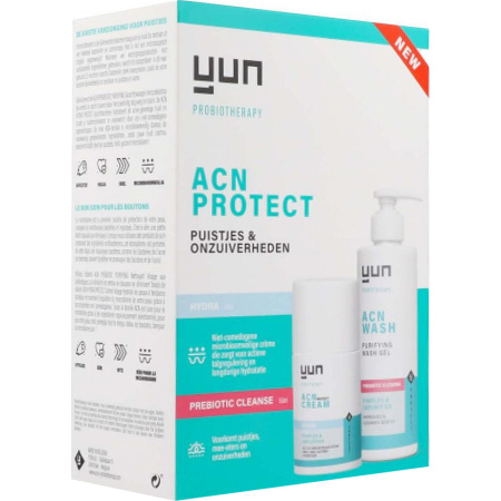 Yun ACN Protect Gezichtscreme Fles 50ml + Prebiotic Zuiverende Gezichtswasgel Pompfles 150ml