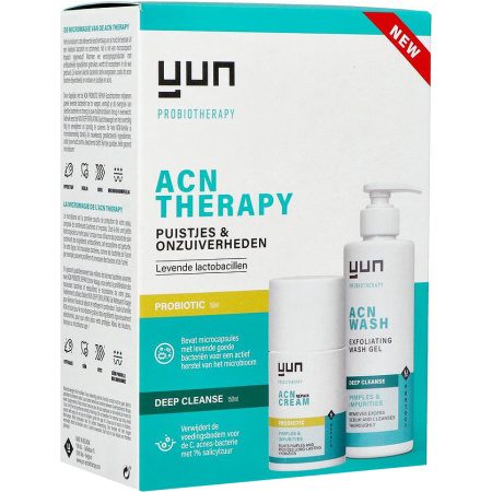 Yun ACN Repair Therapy Gezichtscreme Fles 50ml + Exfoliërende Gezichtswas Pompfles 150ml